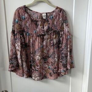 Anthropologie Floral Smocked neckline lace blouse
